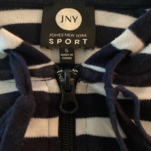 JONES NEW YORK Sport (Small) 100% Cotton Hoodie, Black + Cream Striped - Picture 10 of 12